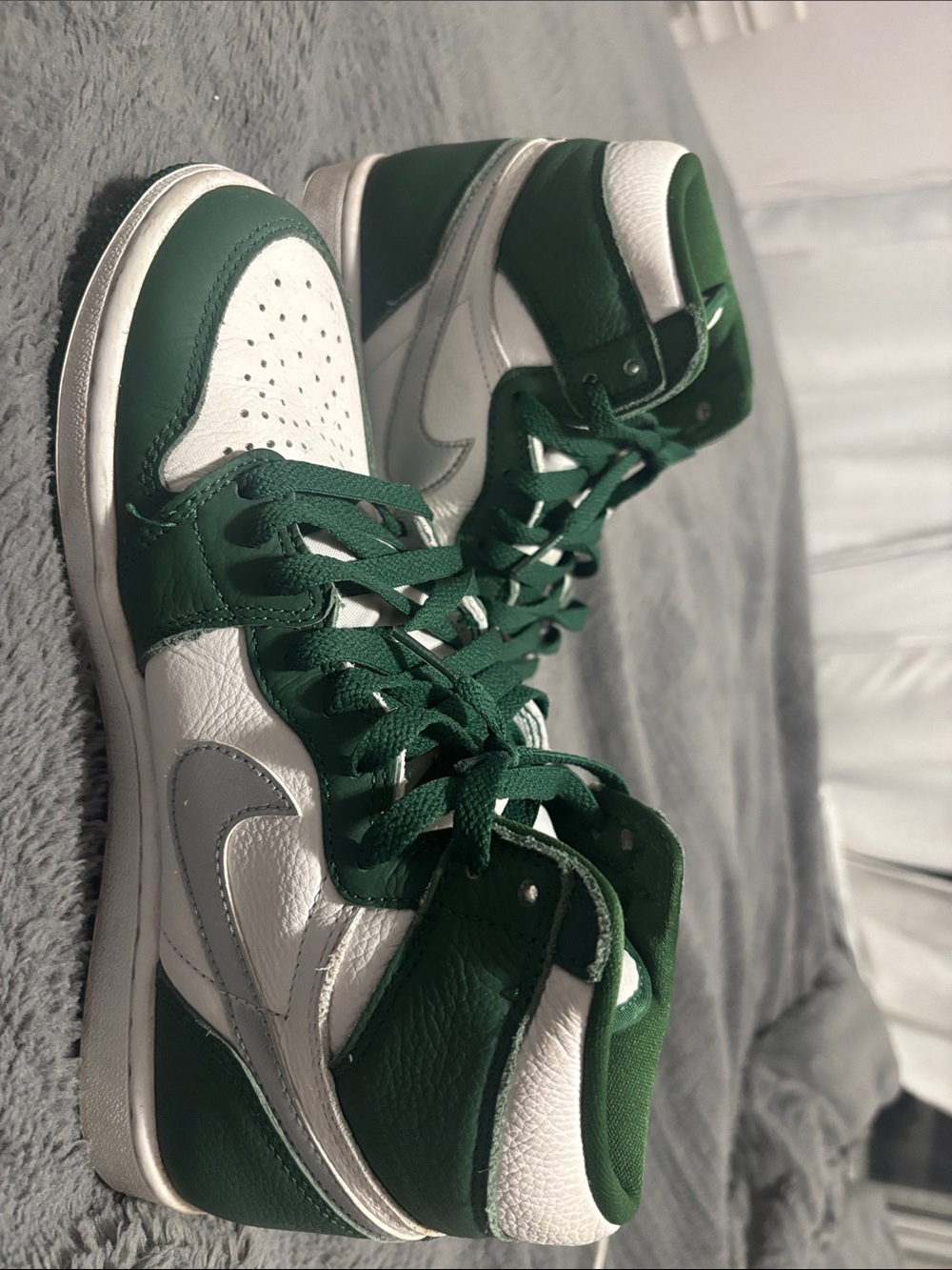 Nike Women's High-Top Sneakers in White, Dark Green & Silver